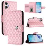 For Samsung Galaxy A07 4G Rhombic Texture Flip Leather Phone Case with Lanyard(Pink)