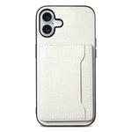 For iPhone 16 Crocodile Texture Card Bag Design Full Coverage Phone Case(White)