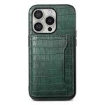 For iPhone 16 Pro Crocodile Texture Card Bag Design Full Coverage Phone Case(Green)