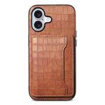 For iPhone 17 Crocodile Texture Card Bag Design Full Coverage Phone Case(Brown)