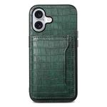 For iPhone 17 Crocodile Texture Card Bag Design Full Coverage Phone Case(Green)