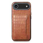 For iPhone 17 Air Crocodile Texture Card Bag Design Full Coverage Phone Case(Brown)
