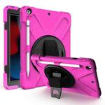 For iPad 10.2 2021 / 2020 / 2019 Shockproof Colorful Silicone + PC Protective Case with Holder & Shoulder Strap & Hand Strap & Pen Slot(Pink)