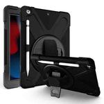 For iPad 10.2 2021 / 2020 / 2019 Shockproof Colorful Silicone + PC Protective Case with Holder & Shoulder Strap & Hand Strap & Pen Slot(Black)