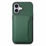 For iPhone 16 Calf Texture Card Bag Design Full Coverage Phone Case(Green)