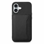 For iPhone 16 Plus Calf Texture Card Bag Design Full Coverage Phone Case(Black)