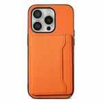 For iPhone 16 Pro Max Calf Texture Card Bag Design Full Coverage Phone Case(Orange)