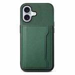 For iPhone 17 Calf Texture Card Bag Design Full Coverage Phone Case(Green)