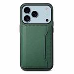 For iPhone 17 Pro Calf Texture Card Bag Design Full Coverage Phone Case(Green)