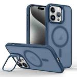 For iPhone 15 Pro Max Magsafe Skin Feel Lens Holder Phone Case(Dark Blue)