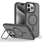 For iPhone 15 Pro Max Magsafe Skin Feel Lens Holder Phone Case(Titanium Black)