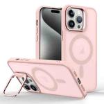 For iPhone 15 Pro Skin Feel Lens Holder Magsafe Phone Case(Pink)