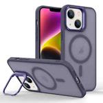 For iPhone 14 Plus Magsafe Skin Feel Lens Holder Phone Case(Deep Purple)
