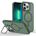 For iPhone 13 Pro Max Magsafe Skin Feel Lens Holder Phone Case(Deep Green)