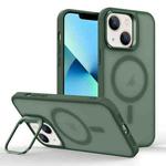 For iPhone 13 Magsafe Skin Feel Lens Holder Phone Case(Deep Green)