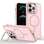 For iPhone 12 Pro Max Magsafe Skin Feel Lens Holder Phone Case(Pink)