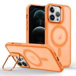 For iPhone 12 Pro Max Magsafe Skin Feel Lens Holder Phone Case(Orange)