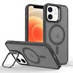 For iPhone 12 mini Magsafe Skin Feel Lens Holder Phone Case(Titanium Black)