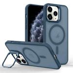 For iPhone 11 Pro Max Magsafe Skin Feel Lens Holder Phone Case(Dark Blue)