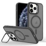 For iPhone 11 Pro Max Skin Feel Lens Holder Magsafe Phone Case(Titanium Black)