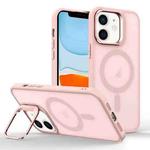 For iPhone 11 Magsafe Skin Feel Lens Holder Phone Case(Pink)