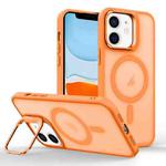 For iPhone 11 Magsafe Skin Feel Lens Holder Phone Case(Orange)