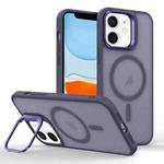 For iPhone 11 Magsafe Skin Feel Lens Holder Phone Case(Deep Purple)