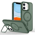 For iPhone 11 Magsafe Skin Feel Lens Holder Phone Case(Deep Green)