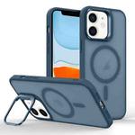 For iPhone 11 Magsafe Skin Feel Lens Holder Phone Case(Dark Blue)