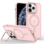 For iPhone 11 Pro Skin Feel Lens Holder Magsafe Phone Case(Pink)