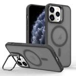 For iPhone 11 Pro Magsafe Skin Feel Lens Holder Phone Case(Titanium Black)