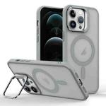 For iPhone 12 Pro Magsafe Skin Feel Lens Holder Phone Case(Titanium Grey)