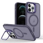 For iPhone 12 Pro Magsafe Skin Feel Lens Holder Phone Case(Deep Purple)