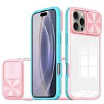 For iPhone 16 Pro Sliding Camshield Acrylic Hybrid TPU Phone Case(Pink Cyan)