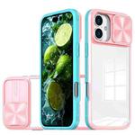 For iPhone 16 Plus Sliding Camshield Acrylic Hybrid TPU Phone Case(Pink Cyan)