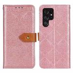 For Samsung Galaxy S25 Ultra 5G European Floral Embossed Leather Phone Case(Pink)