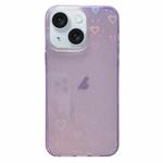 For iPhone 15 Love Pattern Transparent Lens Frame IMD Acrylic Phone Case(Purple)