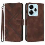 For Redmi 13 4G Line Pattern Skin Feel Leather Phone Case(Coffee)