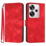For Redmi Turbo 3 / Xiaomi Poco F6 Line Pattern Skin Feel Leather Phone Case(Red)
