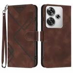 For Redmi Turbo 3 / Xiaomi Poco F6 Line Pattern Skin Feel Leather Phone Case(Coffee)