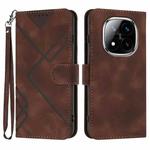 For Redmi Note 14 Pro+ 5G Line Pattern Skin Feel Leather Phone Case(Coffee)