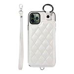 For iPhone 11 Pro Max Rhombic Texture Card Bag Phone Case with Short Lanyard(White)