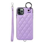 For iPhone 11 Pro Max Rhombic Texture Card Bag Phone Case with Short Lanyard(Purple)