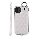 For iPhone 11 Rhombic Texture Card Bag Phone Case with Short Lanyard(White)