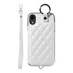 For iPhone XR Rhombic Texture Card Bag Phone Case with Short Lanyard(White)