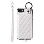 For iPhone SE 2022 / 2020 / 8 / 7 Rhombic Texture Card Bag Phone Case with Short Lanyard(White)