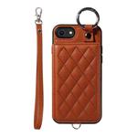 For iPhone SE 2022 / 2020 / 8 / 7 Rhombic Texture Card Bag Phone Case with Short Lanyard(Brown)