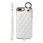 For iPhone 8 Plus / 7 Plus Rhombic Texture Card Bag Phone Case with Short Lanyard(White)