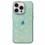 For iPhone 15 Pro Max Love Pattern Diamond Lens Frame IMD Acrylic Phone Case(Green)