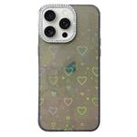 For iPhone 15 Pro Max Love Pattern Diamond Lens Frame IMD Acrylic Phone Case(Black)
